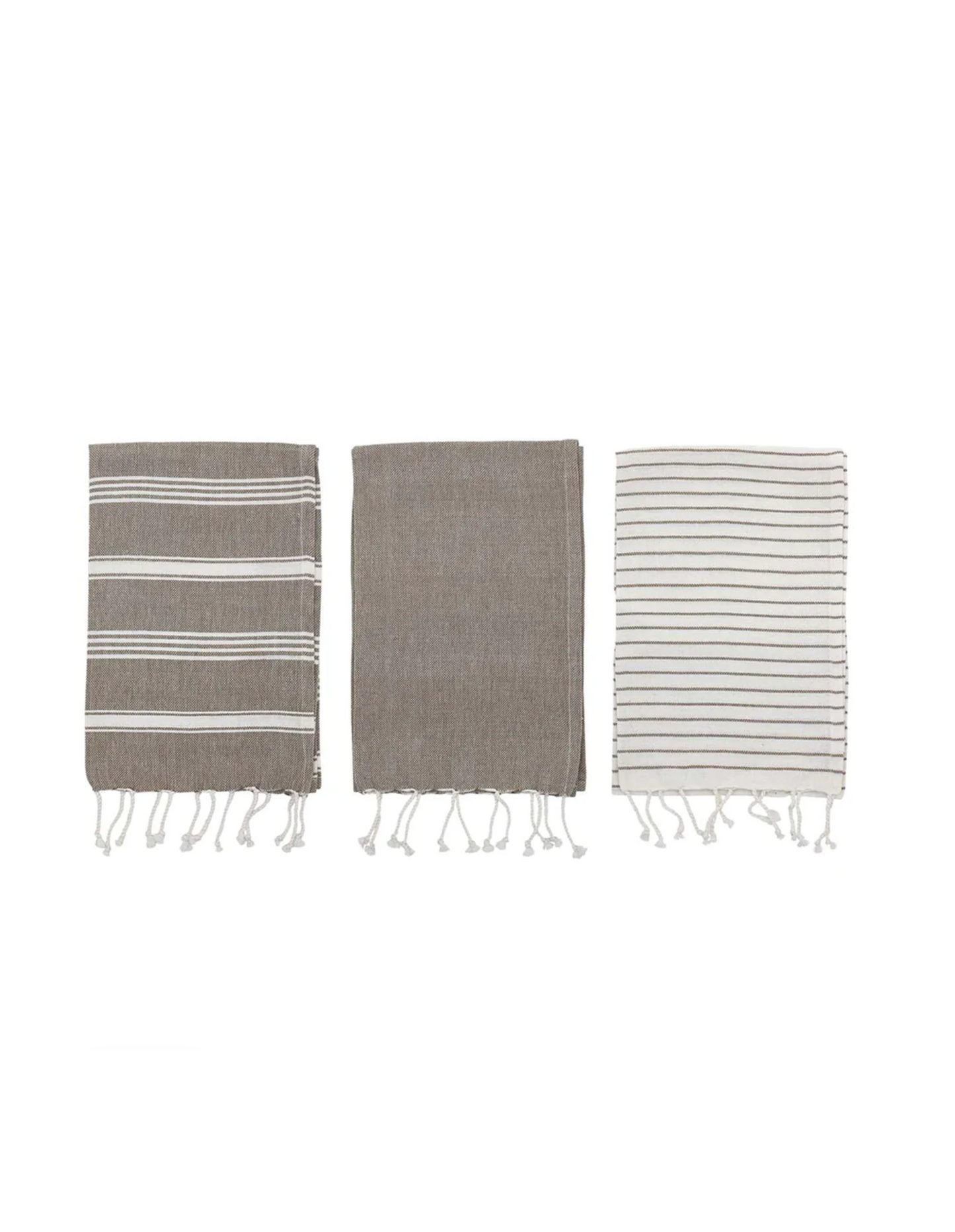 Woven cotton striped tea towel in neutral kitchen