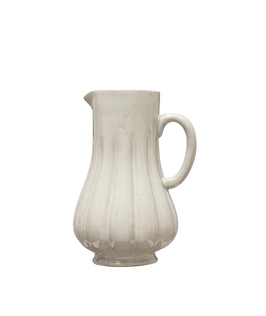 White glazed fluted pitcher