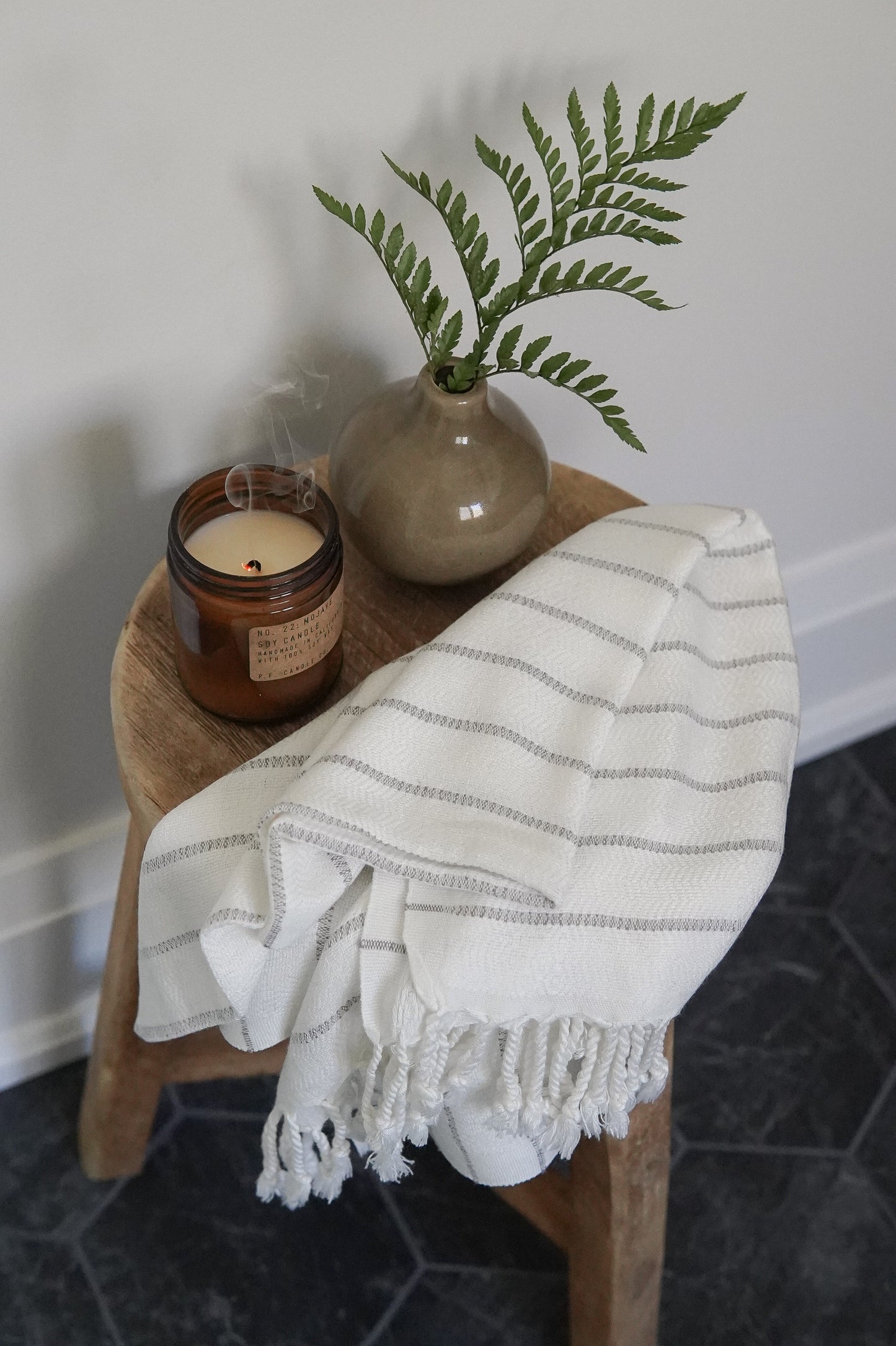 Striped Bamboo Turkish Hand Towel - Mist